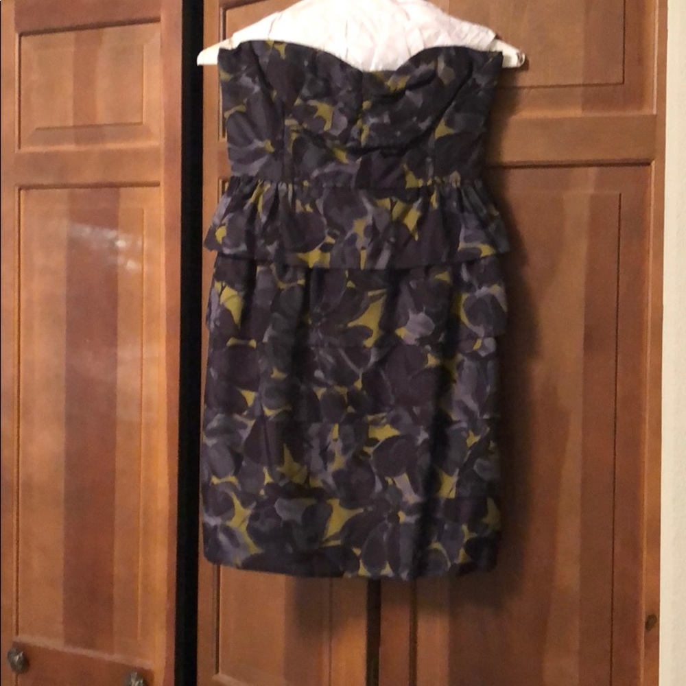 Strapless floral JCrew dress.